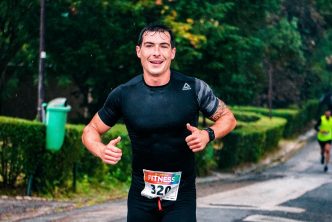 Healthy man, finishing a race