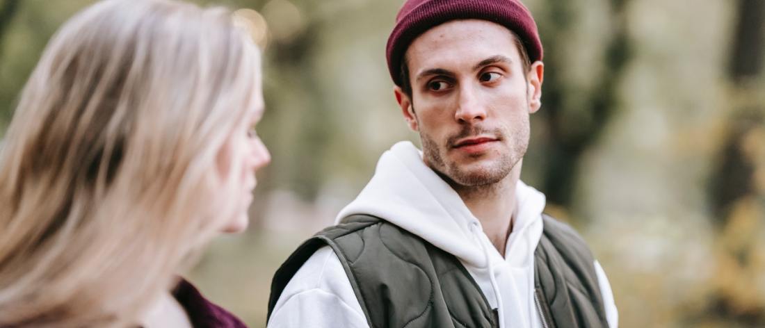 Loving couple looking annoyed