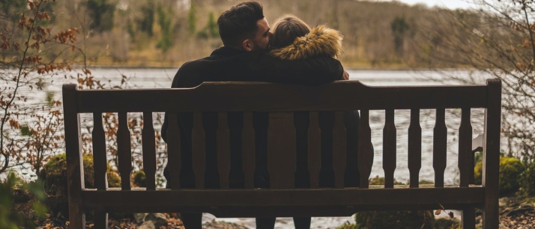 Couple in love on bench