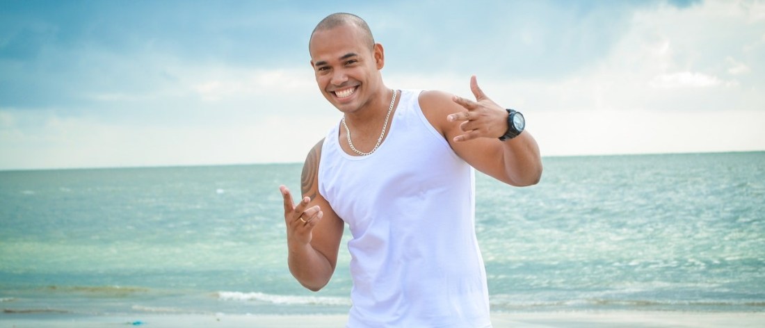 happy man on a beach