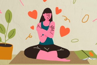 Woman holding herself, self-care