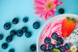 Bowl of yogurt and fruit as healthy food for colon